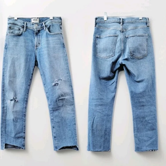 Agolde Toni Size 24 Distressed Raw Step Hem Light Wash Minimalist Cropped Jeans - Picture 2 of 14